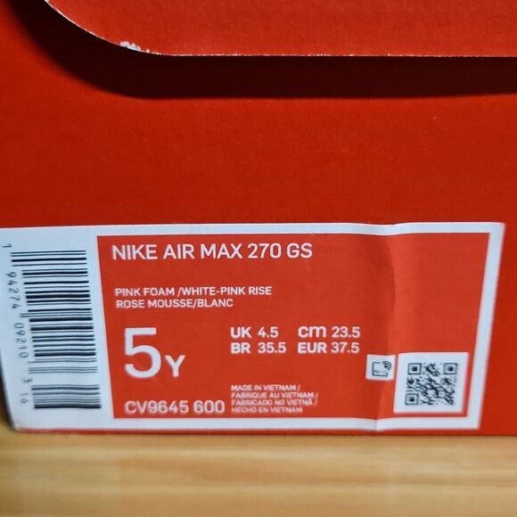 Nike Air Max 270 GS Pink Foam White Rise Running Shoe Sneaker CV9645-600 - Picture 14 of 14